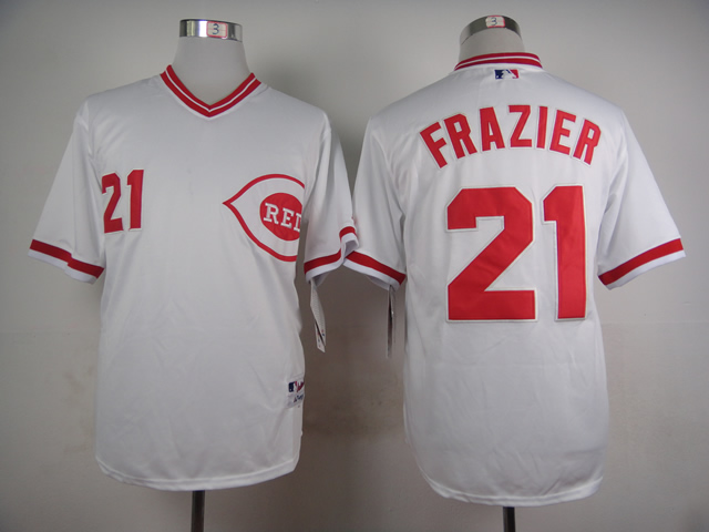 Men MLB Cincinnati Reds #21 Frazier white throwback 1990 turn back jerseys->cincinnati reds->MLB Jersey